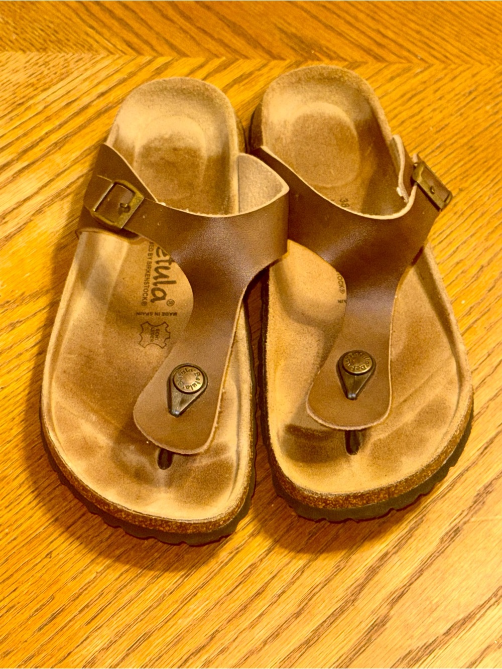 Beulah Brown Cork Footbed Thong Sandals | Buckle Strap Comfort Sandals | Like Ne